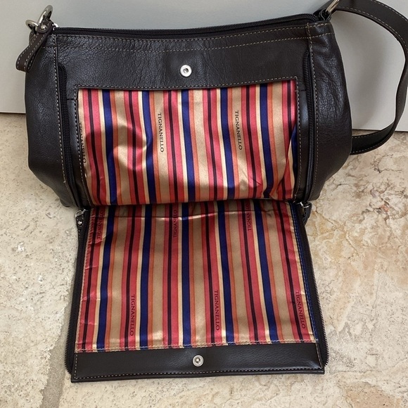 👛 TIGNANELLO CROSSBODY LEATHER HANDBAG shoulder bag purse Brown Like new - Picture 4 of 15